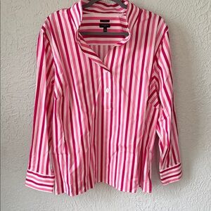Talbots Hot Pink and White Striped Cotton Popover Shirt